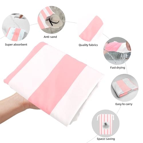 CNMTCCO Large Beach Towel for Adults with Bag - Quick Dry Microfibre - 100% Recycled Towel - Sand Free, Lightweight, Compact (160x90cm, 63x35in) (Pink) — view 2