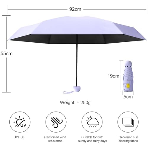 FWHFNB Travel Umbrella, Travel Mini Umbrella, Pocket Umbrella, UV Umbrella, UPF 50+, Portable Lightweight Compact, with Storage Box, for Men and Women (Sky Blue) — view 2