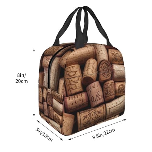 MKNAZ Wine Cork Printed Insulated Lunch Tote Bag with Aluminum Foil Lining - Portable Thermal Cooler Bag Lunch Box Organizer for Travel Work Picnics Scool — view 3