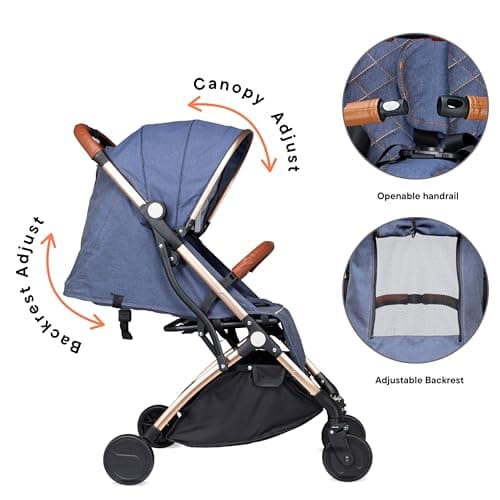 Airline Approved Baby Pram, Foldable Cabin Stroller Pushchair, Compact, Travel Friendly Buggy, Baby Stroller with Smooth Ride, One-Handed Fold, Suitable for 0-36 Months, Max 15kg (Navy) — view 6