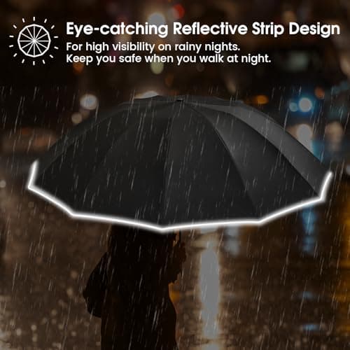 G4Free 54 Inch Inverted Windproof Umbrella, Large Automatic Golf Umbrella with Double Canop and Reflective Strip, Folding Umbrella Compact for Car & Backpack, Black — view 4