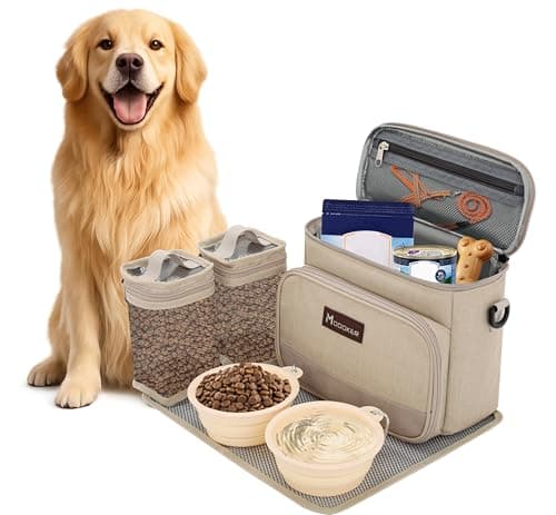 Modoker All-in-One Dog Travel Bag Airline Approved Pet Cat Tote Organizer for Weekend Trips, 2 Bowls, 2 Food Containers & Feeding Mat