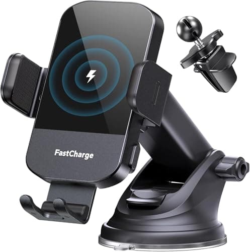 CHGeek Wireless Car Charger, 15W Fast Charging Auto Clamping Car Charger Phone Mount Phone Holder fit for iPhone17 16 15 14 13 12 Pro Max 11 XR XS, Samsung Galaxy S24 Ultra S23 S22 S21, S20, S10+