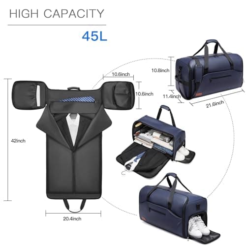 Garment Duffle Bags for Travel,Moulyan Convertible Carry on Garment Bag with Shoe Compartment,3 in 1 Waterproof Travel Suit Bag with Shoulder Strap for Men Women — view 2