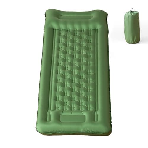 Inflatable Camping Sleeping Pad with Built-in Foot Pump 12cm Thick Waterproof & Tear-Resistant 50D Nylon Mattress Portable, Compact Air Mat for Backpacking, Hiking, Tents, Olive Green,195 X 72 X 12 CM