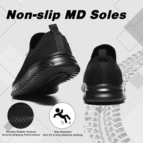 Mens Womens Slip On Trainers Casual Nordic Walking Shoes Breathable Running Shoes Nurse Work Shoes Lightweight Tennis Shoes Soft Mesh Gym Workout Sneakers Black EU44 Convert UK9.5 — view 5