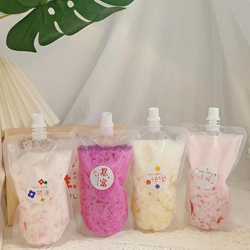 Yukiyi 20pcs 250ml Refillable Drink Pouches for Festivals Essentials Festival Accessories Clear Travel Plastic Flasks Cruise Kit Reusable Juice Bags Drink Container Party Christmas Hot Cold Beverage — view 6