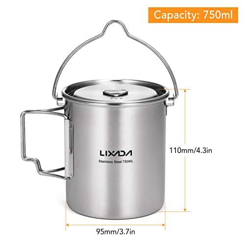 Lixada Camping Water Cup with Foldable Handles and Lid 750ml Stainless Steel Mug Hanging Pot for Camping Hiking Backpacking Picnic — view 4