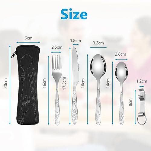Vicloon 5 Pcs Cutlery Set with Portable Pouch Case, Stainless Steel Flatware Set with Bottle Opener, Travel Cutlery Set with Spoon, Knife, Fork, for Camping Picnic Office School Lunch, Black — view 2