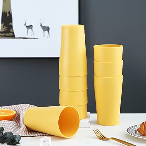 Kyraton Plastic Cups Reusable 8 Pieces, Unbreakable Water Drinking Cup, Tumblers for Indoor Outdoor Travel Poolside Bathroom Adult Light Weight Easy to Carry BPA Free (Gold Yellow) — view 6