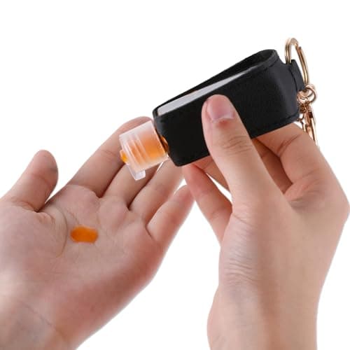 Molain 2 Pcs Hand Sanitizer Keychain 30ml Portable Leather Hand Sanitizer Holder Leakproof Empty Bottles Hand Sanitizer Travel Holder Bottle Refillable for Lotion Liquid Soap Shampoo(Brown,Black) — view 6