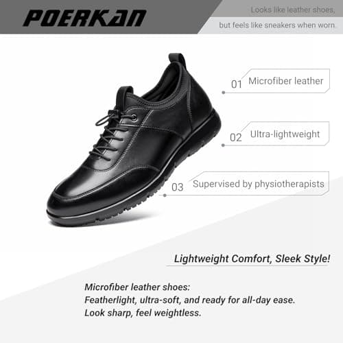 Poerkan Men's Lightweight Business Walking Shoes - Arch Support & Odor-Resistant | PT Approved Black — view 2