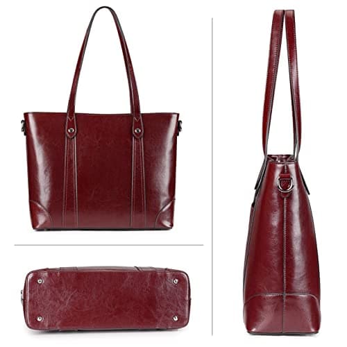 S-ZONE Leather Tote Bag for Women Office Shoulder Handbag 15.6 Inch Work Laptop Briefcase — view 6