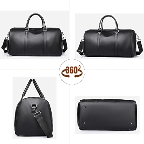 Ryanair Cabin Bag 40x20x25 Underseat Travel Duffel Bag, Leather Hand Luggage Bag Overnight Weekend Bag with Shoes Compartment & Wet Pocket, BlackA — view 2