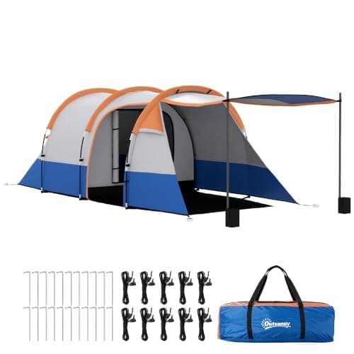 Outsunny 2 Man Camping Tent Tunnel Tent Large 420L x 200W x 150H cm Orange