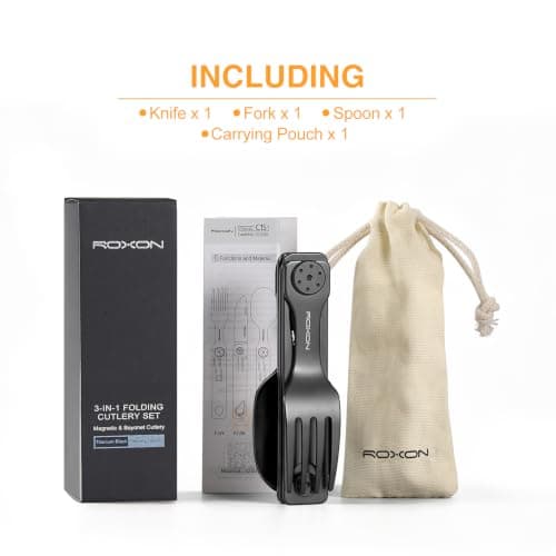 ROXON 3-in-1 Knife Spoons Fork Camping Utensils Set with Case Black — view 6