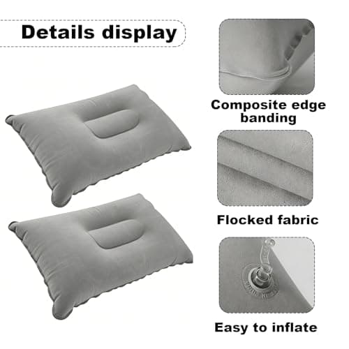 ChainYao 2 PCS Ultralight Inflatable Camping Pillows, Compact Portable Blow Up Pillow with Soft Flocked Surface, Waterproof Air Pillow for Travel Backpacking Outdoor Activities, Grey — view 3