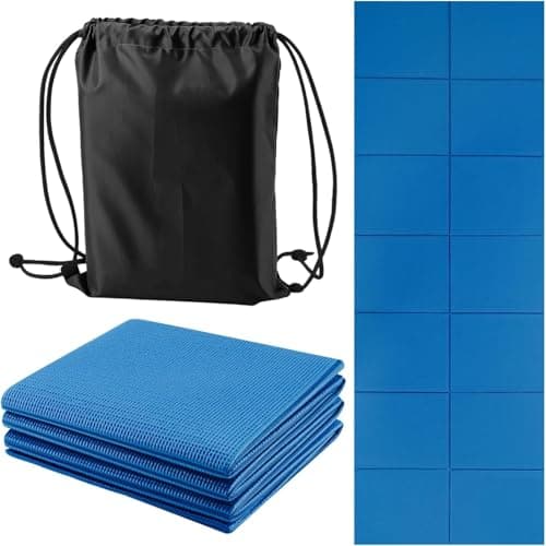 M.J COMFY-LIFE Travel Foldable Yoga Mat — 5mm Non-Slip Portable Exercise & Gym Mat for Yoga, Pilates, Travel & Fitness (Lightweight, Water-Resistant, Fits Backpack) — Unisex (Blue)