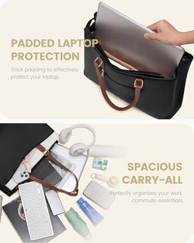 LOVEVOOK 15.6 Inch Waterproof Leather Laptop Tote Handbag - Business Briefcase for Women, Large School and Work Bag for Office and University — view 5