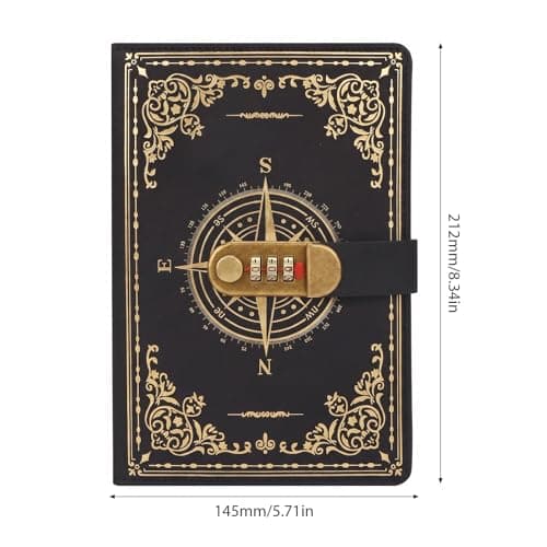 SIMDAO A5 Journal With Lock, Vintage Leather Compass Diary, 200 Pages Lined Paper Notebook With Pen, Secret Diary With Combination Password, Locked Journal for Men Women, Study, Travel Writing — view 2