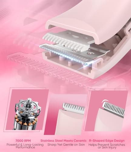 Facial Hair Remover for Women,4-in-1 Bikini Trimmer Women,USB C Mini Lady Shavers with 4-Level Battery Indicator (25%, 50%, 75%, 100%) Eyebrow Razor,Nose Trimmer,for Face Nose/Ear Body,Pink — view 4