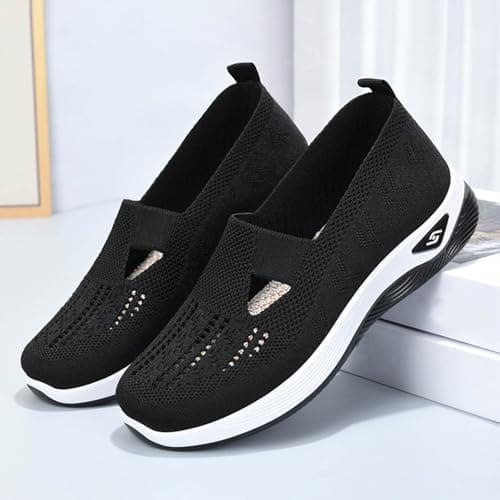 Women Orthopedic Casual Walking Shoes Breathable Soft Sole Slip On Shoes Lightweight Athletic Sneakers Size UK 5.5 Black — view 5