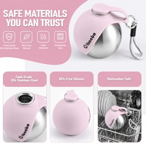 2 in 1 Portable Dog Water Bottle, Stainless Steel Pet Water Dispenser with Foldable Silicone Bowl for Walks Hiking & Travel, 285ML Pet Water Bottle for Small Dogs, Pink — view 6