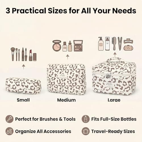 3 Piece Makeup Bag Set for Women, Aesthetic Travel Wash Bag & Cosmetic Pouch Organiser, Lightweight Toiletry Bags with Sturdy Zips for Skincare, Beauty & Daily Essentials — view 3
