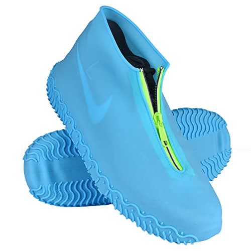 ydfagak Waterproof Shoe Covers, Silicone Reusable Shoe Cover Non-slip Durable Zipper Elastic Rain Cover Protection for Men Women, Blue, M