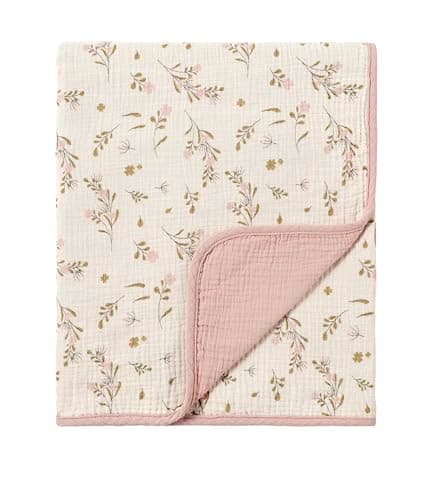 CREVENT 100% Organic Cotton Muslin Baby Blanket for Newborns, Essential for Baby Shower Birthday Gift - Flower 100X100cm