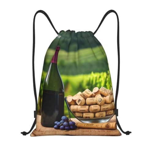 S Drawstring Wine Bottle Corks Grapes Print Bags Backpack Sport Storage