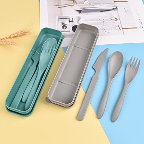 2 Pack Portable Picnic Set, Reusable Plastic Fork, Spoon, Knives with Case — view 5