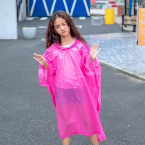 flintronic Kids Waterproof Rain Poncho, Kids Portable Raincoat Rain, Reusable EVA Raincoat for Girls Boys, Lightweight Rainwear Children with Hood and Buttons, for School Outdoor Travel Hiking — view 3