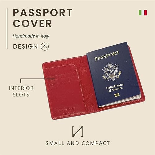 Maruse Italian Leather Passport Cover for Men and Women, Handmade in Italy, Red — view 3