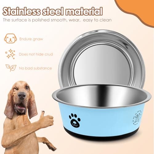 2 Pack Stainless Steel Dog Bowls (860ml & 1560ml) Dog Feeding Bowls with Non Slip Silicone Base, Metal Puppy Plate, Pet Food Feeding Dishes and Water Bowl Set for Small Medium Large Dogs — view 3