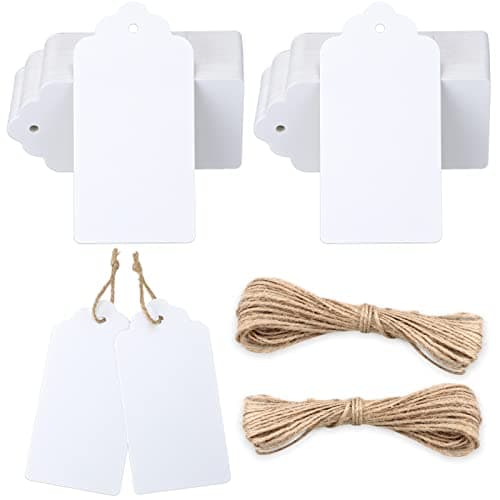 G2PLUS Paper Gift Tags: Large Plain Labels with String, 5x10cm White,100PCS
