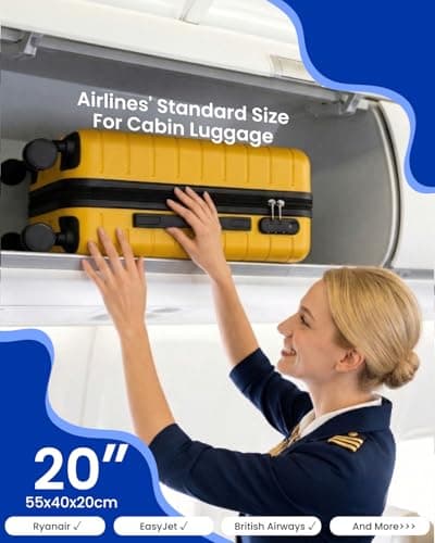 Shavont 20 Inch Cabin Suitcase 55x40x20 Carry on Hardshell Luggage (Yellow) — view 3