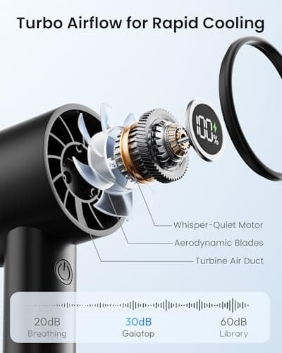 gaiatop Turbo Hand Held Fans with LED Torch Clasp Base, Portable Fans Mini Hand Fan, Travel Essentials Small Handheld Rechargeable Desk Fan for Home Office Outdoor Camp, Gifts for Women Men, Black — view 3