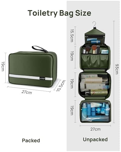 Carttiya Hanging Travel Toiletry Bag - Large Wash Bag for Men and Women, Waterproof Foldable Cosmetic Bag Make up Toiletry Bag with Hook for Business Trip, Gym, Vacation and Household (Army Green) — view 2