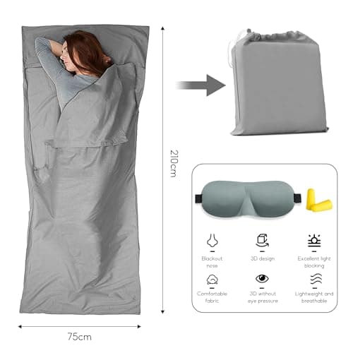 Sleeping Bag Liners Camping Sheets, Travel Sheet Hostels, 75× 210cm — view 2