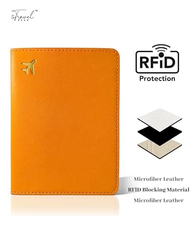 toTravelGear Passport Holder for Travel Essentials,RFID Blocking Passport Cover Case for Travel Accessories,Travel Wallet for Women Men, Orange, Minimalist — view 3