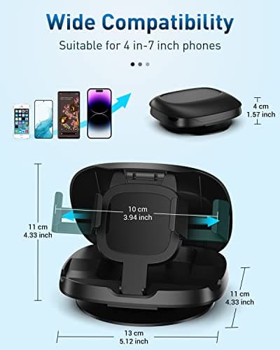 JOYEKY Car Phone Holder for Dashboard, 360° Rotatable Horizontal & Vertical Viewing Car Phone Mount，Washable Reusable Mobile Phone Holder, for iPhone Samsung Android Smartphones (Black) — view 4