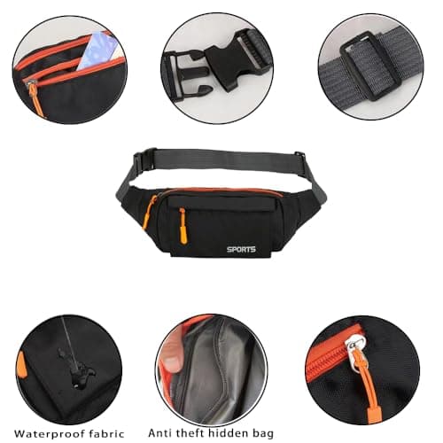 Bumbag Waist Fanny Pack Running Belt for Men Ladies，Against Theft Money Belt for Outdoors Workout Hiking Traveling Gifts for Men Women (Black) — view 3
