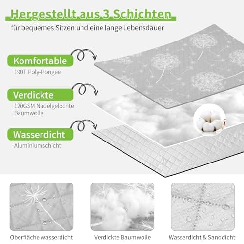 HAUSPROFI Waterproof Picnic Blanket – 200 x 200 cm, Large Foldable Mat with Carry Strap, Machine Washable, Ideal for Camping, Park, Garden & Beach — view 5