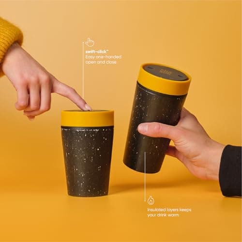 Circular&Co 12oz / 340ml Reusable Coffee Cup – Made from Recycled Paper Cups – Leakproof, Lockable Travel Mug, BPA Free – Grey & Mustard Yellow – Made in the UK — view 6