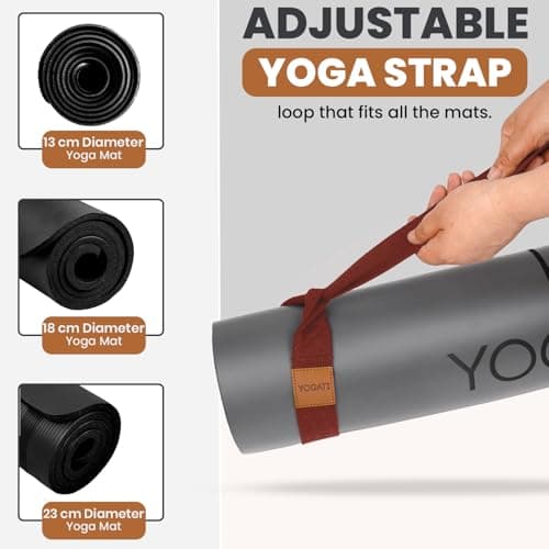 YOGATI® Adjustable Non-Slip Yoga Mat Strap | Yoga Straps for Stretching, Pilates Mat Carry Strap and Fitness Stretch Straps, Exercise Mat Sling for Travel, Gym, Studio and Home Workouts - Red — view 5