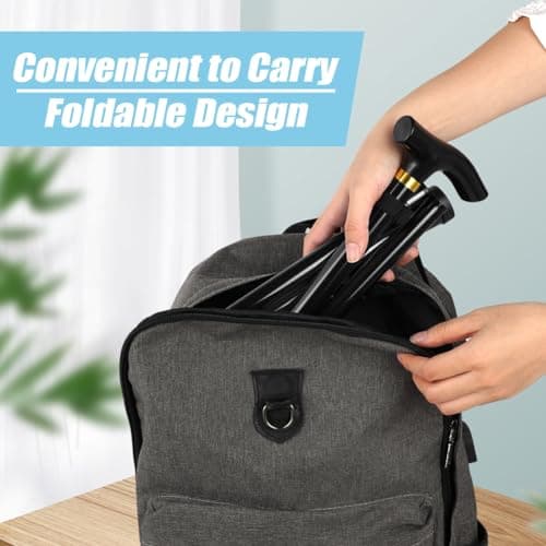 Flintronic Walking Stick, Folding Walking Stick, Adjustable Folding Walking Sticks, Collapsible Lightweight Flexible Stick, Comfortable Grip Durable Mobility Aid for Men Women, Black — view 6