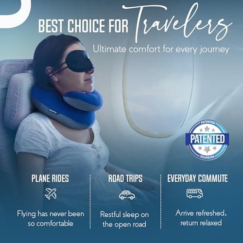BCOZZY Travel Neck Pillow for Airplane, Head & Chin Support, Large Navy — view 3