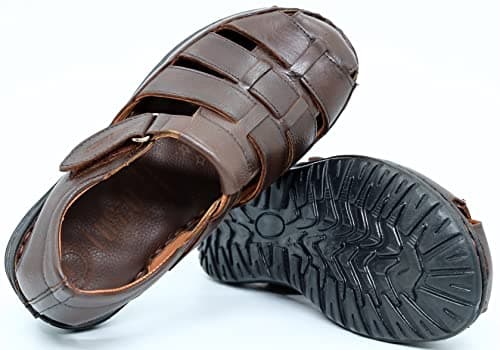 Lusco men`s real leather strap outdoor beach summer closed toe comfort fisherman sandals (Brown, UK Footwear Size System, Adult, Men, Numeric, Medium, 8) — view 4