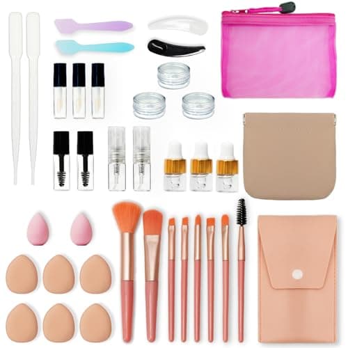 Travel Size Bottles Set with Mini Cosmetic Bottles, Travel Makeup Kits with Brushes, Puff & Sponges - TSA Approved Leak-Proof Portable Containers for Makeup, Skincare Essentials, 38 pcs clear, 41 pcs